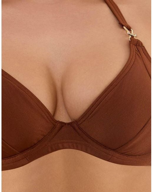 Wolf & Whistle Brown Tamzin Chocolate Underwired Bikini Top With Hardwear