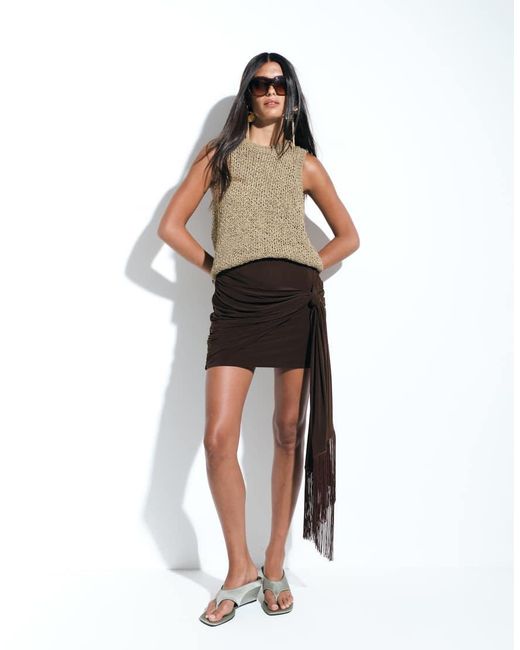 ASOS Brown Co-ord Fringed Sarong Mini Skirt