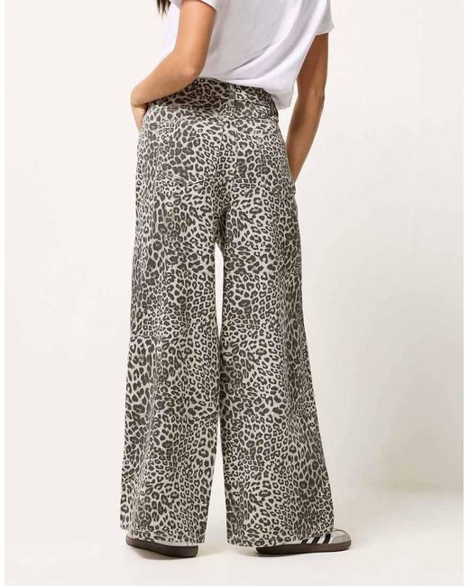 PixieGirl White Petite Leopard Print Wide Leg Jeans