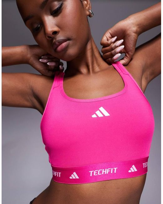 Adidas Originals Pink Adidas Training Techfit Sports Bra