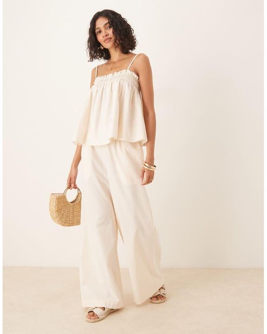 ASOS Natural Shirred Waist Pull On Trousers Co-ord