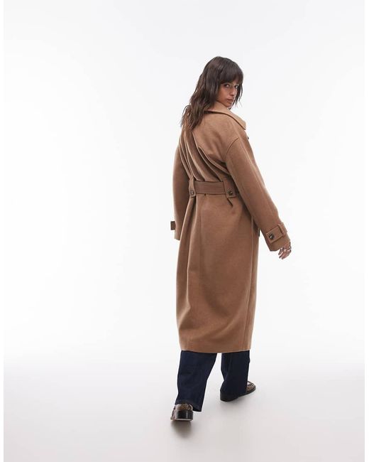 TOPSHOP Jas Van Keperstof Met Riem in het Brown