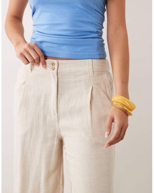 ASOS Natural Wide Leg Trousers With Pleat Detail