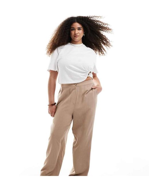 ASOS Multicolor Asos Design Curve Relaxed Straight Leg Pants With Linen