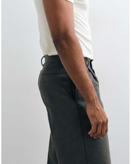 ASOS White Smart Pleated Wide Leg Trousers With Wool for men