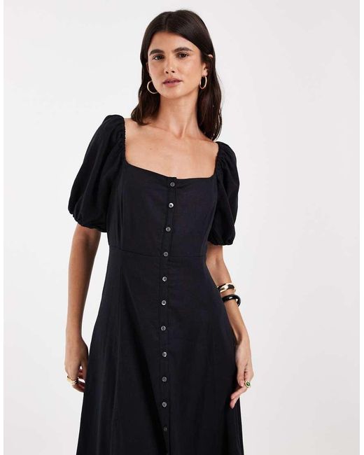 Gap Black Button Front Linen Maxi Dress