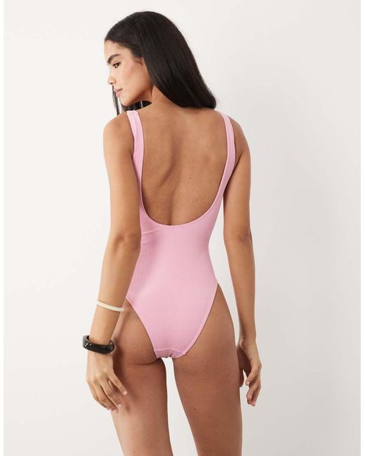 The Frolic Pink Exclusive Crinkle Resin Ring Strap Detail Scoop Neck Swimsuit