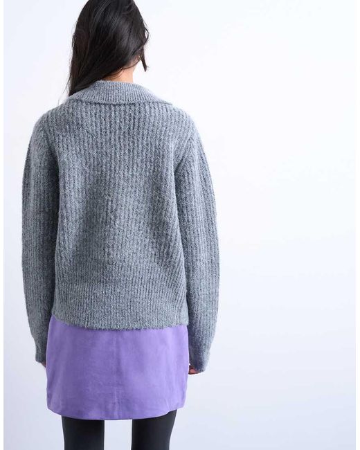 TOPSHOP Gebreid Vest Met Kraag En Rits Met Ring in het Blue