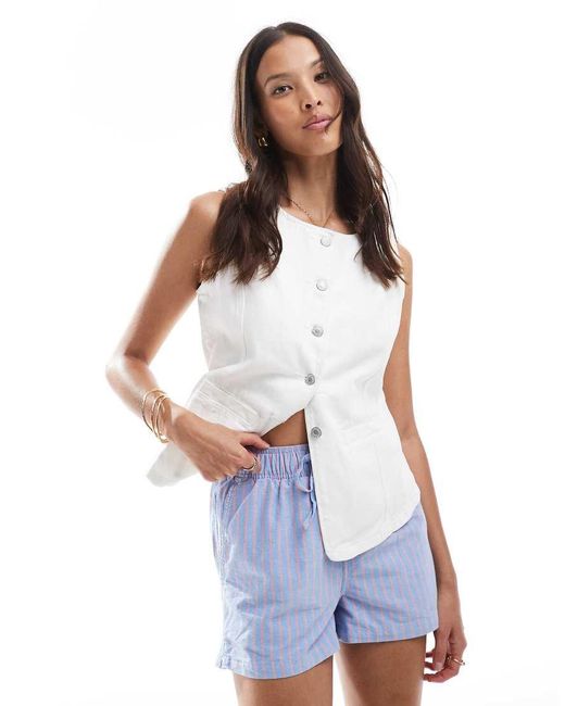 Superdry White Cotton Stripe Elasticated Boxer-Style Shorts