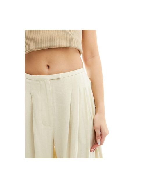 ASOS White Pleated Palazzo Wide Leg Trouser With Linen