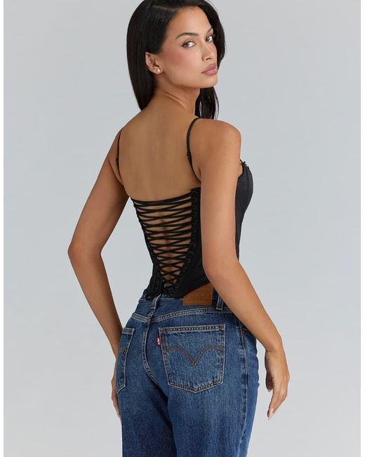 House Of Cb Blue Cadie Satin Corset Top