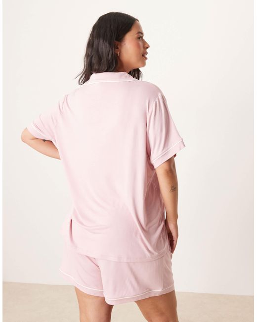 ASOS Pink Asos Design Curve Super Soft Short Sleeve Shirt And Short Pyjama Set