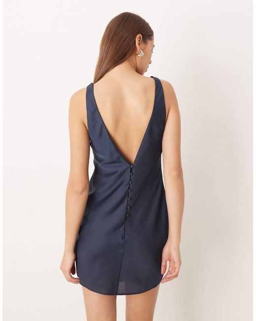 ASOS Blue Satin Deep V-neck Mini Dress With 3d Organza Florals
