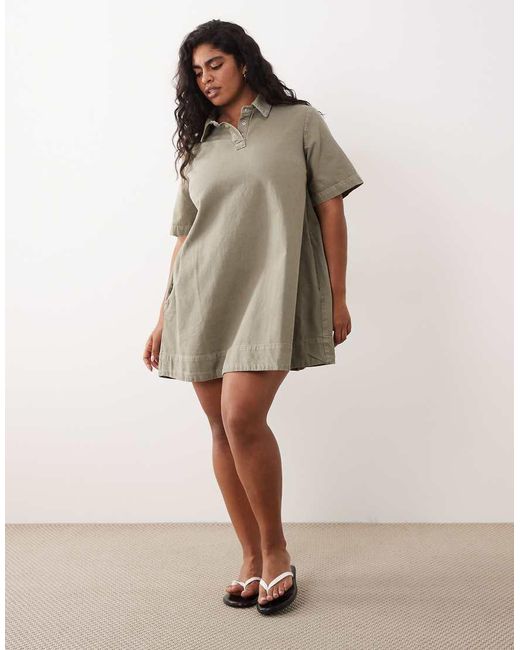 ASOS Brown Asos Design Curve Denim Trapeze Polo Dress