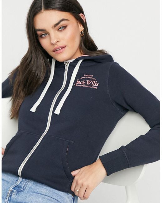 Jack Wills Blue Susan Logo Zip Thru Hoodie