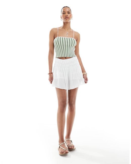 Pieces Green Textured Knit Cropped Top With Cami Straps