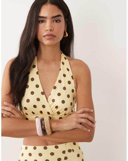 Missy Empire Natural Slinky Wrap Detail Halterneck Top Co-ord
