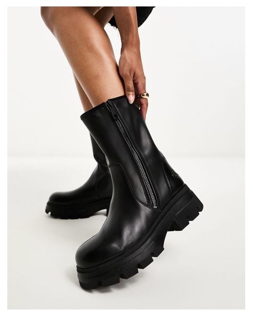 Calvin Klein Black Chunky Combat Zip Boots