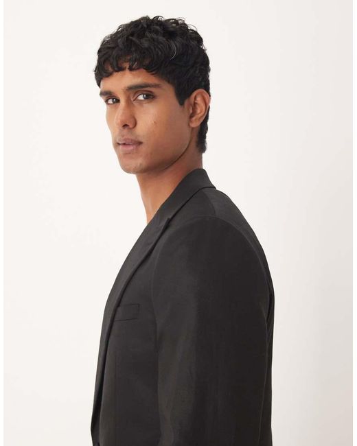 ASOS Black Slim Linen Blend Suit Jacket for men