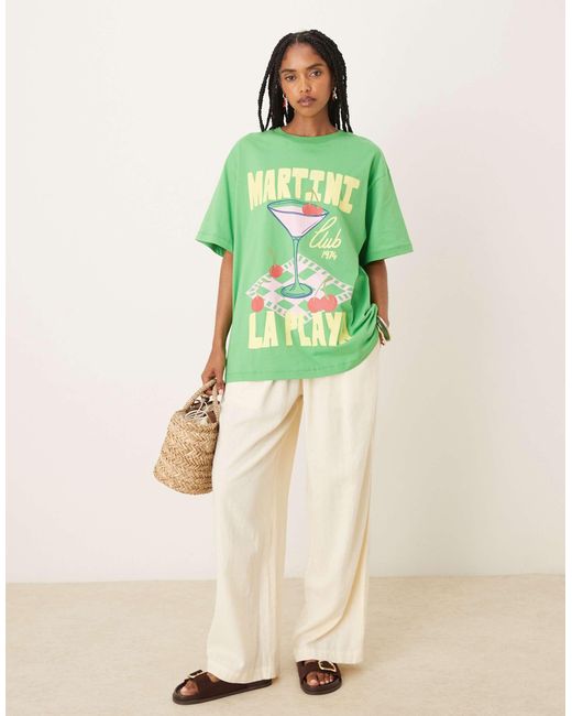 ASOS Green Oversized T-shirt With Martini Club Graphic
