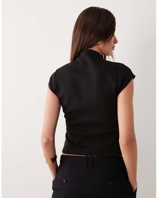 ASOS Black Interlock Funnel Button Front Top