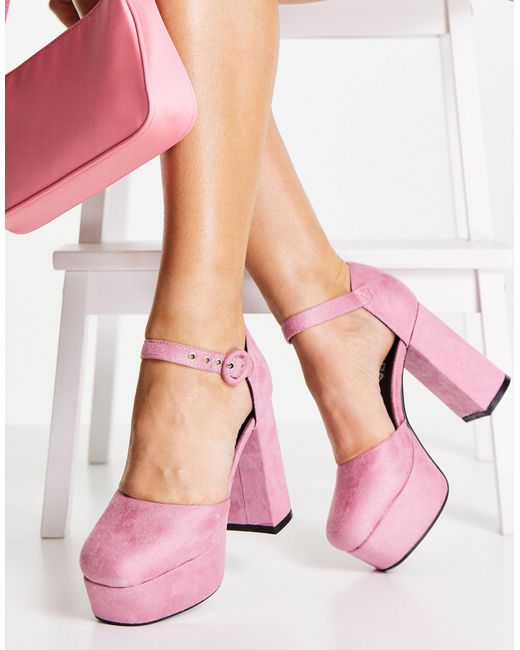 Lamoda Pink Platform Heeled Shoes With Ankle Strap