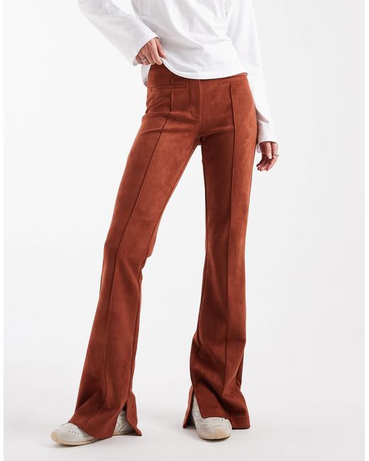 Asos design tall - pantalon évasé en suédine avec poches plaquées - marron ASOS en coloris Red