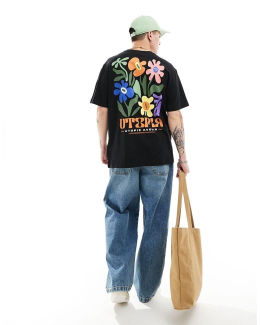 T-shirt oversize avec imprimé utopia dans le dos Only & Sons pour homme en coloris Black
