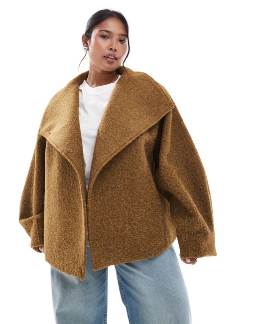 ASOS Brown Asos Design Curve Cosy Funnel Neck Oversized Jacket