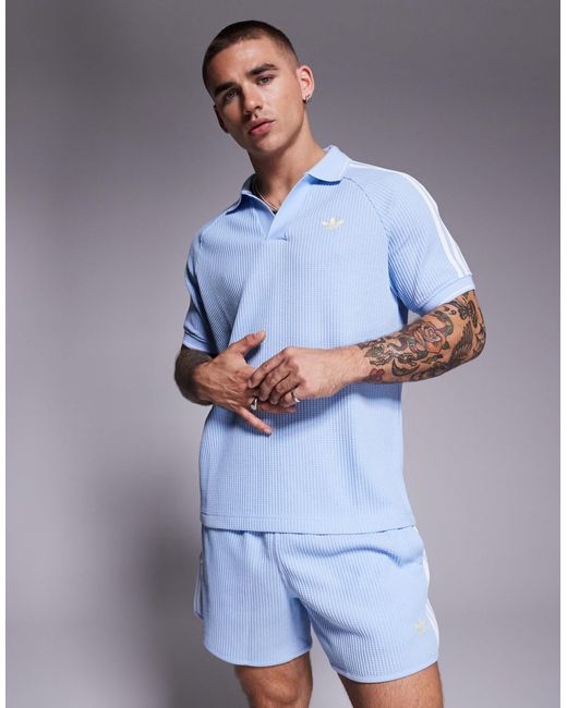 Adidas Originals Blue Crochet Polo Shirt for men