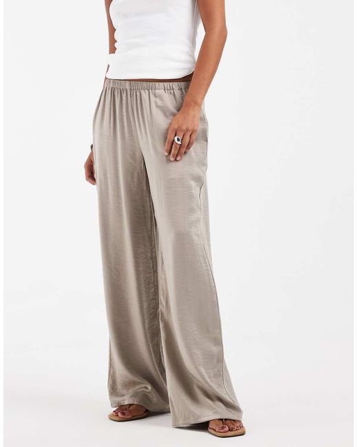 Vero Moda Gray Textured Satin Wide Leg Trousers