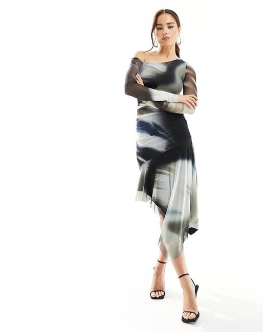 Bershka Blue Mesh Midi Dress