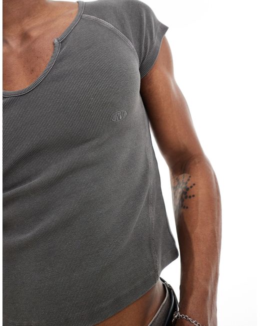 Reclaimed (vintage) Gray Short Sleeve Rib Notch Neck T-shirt for men