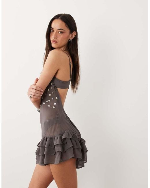 Mango Gray Button Embellished Beach Cover Up