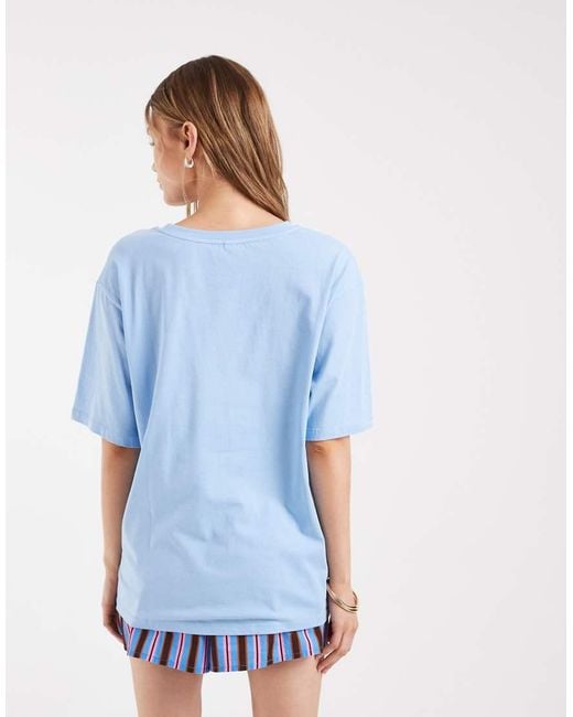ONLY Blue Oversized T-Shirt With Seafood Graphic Print