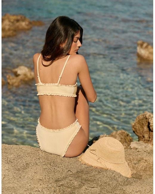 The Frolic Blue Exclusive Ruffle Trim High Leg Bikini Bottoms