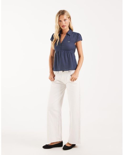 Hollister Blue Short Sleeve Babydoll Shirt