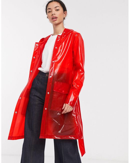 Rains Red Transparent Belted Jacket