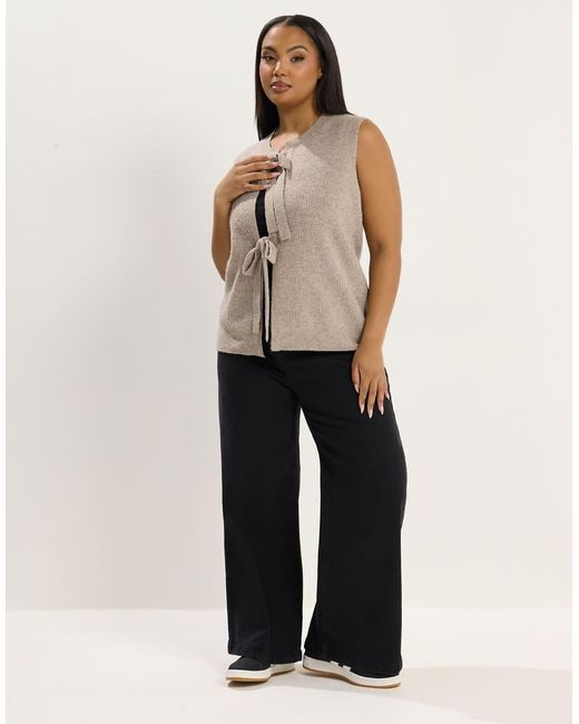 Yours Clothing Natural Double Tie Knitted Vest Top