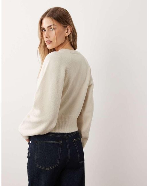 ASOS Natural Crew Neck Cardigan With Raglan Sleeve Detail