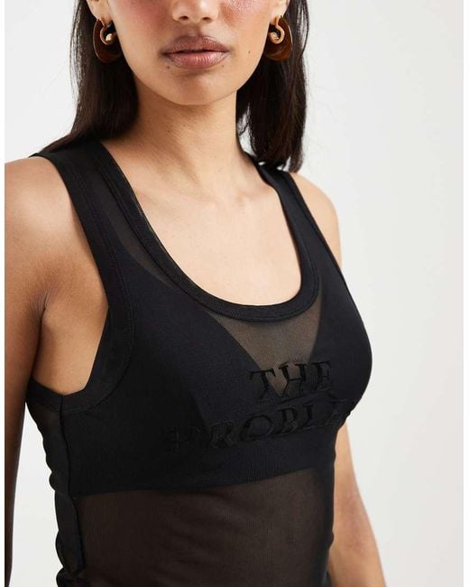 ASOS Black Scoop Neck Mesh Tank Top With The Problem Slogan