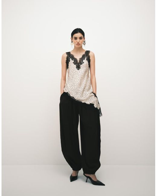 Mango Natural Asymmetric Satin Longline Cami Top With Lace Trim