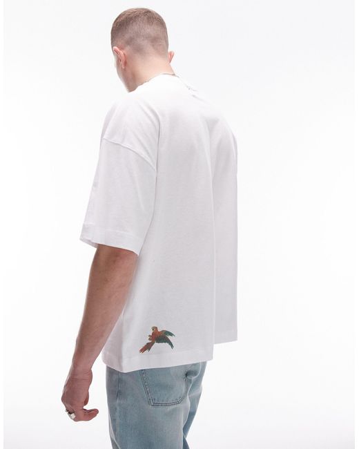 Camiseta blanca extragrande con estampado Topman de hombre de color Gray