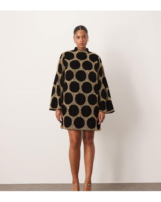 ARRANGE Black Curve Embellished Spot Long Sleeve Mini Dress