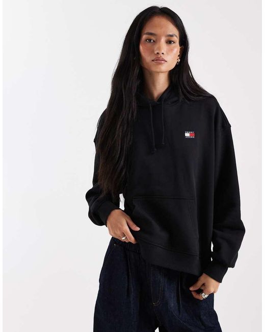 Sudadera Negra De Corte Cuadrado Con Parche De Tommy Hilfiger de color Black