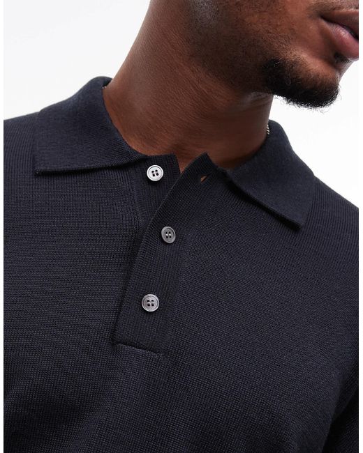 ARKET Blue Merino Wool Knitted Long Sleeve Polo Shirt for men