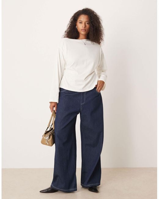 ASOS White Asos Design Curve Long Sleeve Off Shoulder Corset Waist Tee