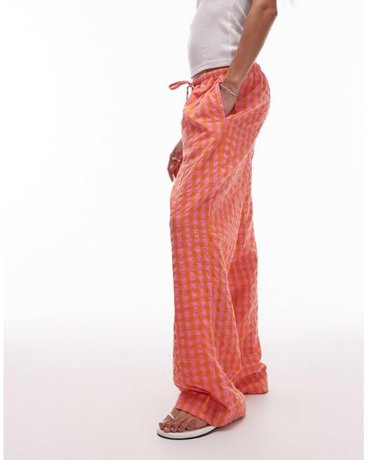 TOPSHOP Red Pull On Plaid Pants