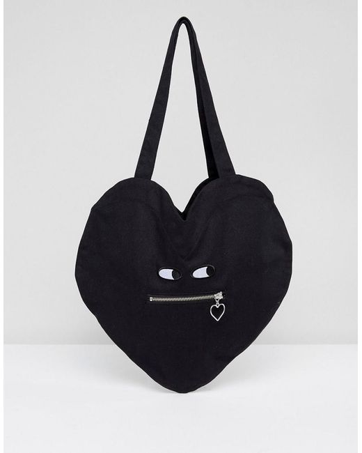 Lazy Oaf Black Heart Shaped Cotton Zipper Bag