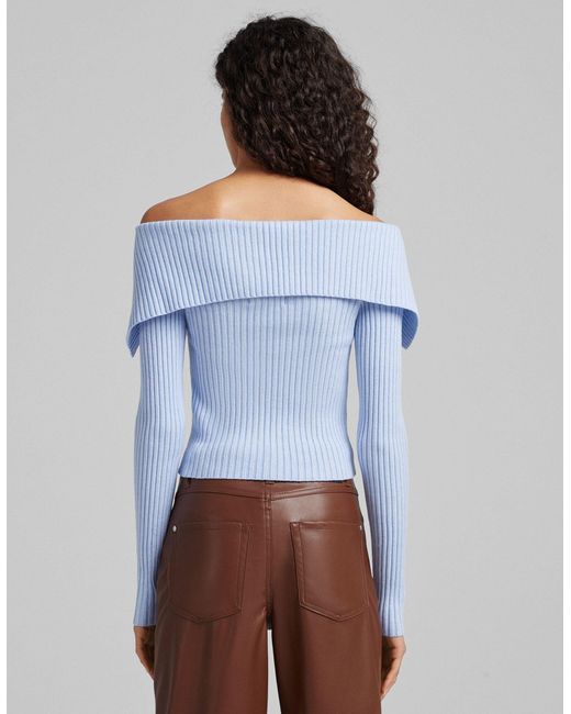 Maglietta Maniche Lunghe Scollo A Spalle Scoperte Azzurro | Magliette e  tops Bershka Donna \u003e New Wash